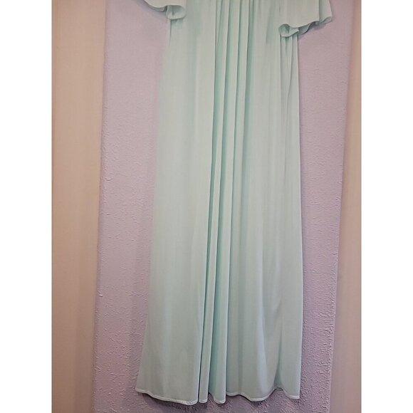 Vintage Shadowline Gown Long Pale Blue Rosette Embroidered Flutter Sleeve Small - Picture 4 of 7